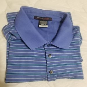 Tiger woods collection dri fit men polo golf shirt size large blue striped